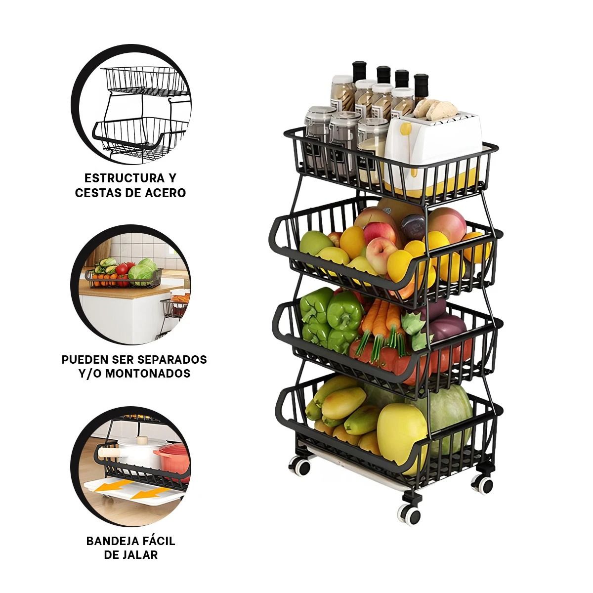 GENERICO - Pack2 Cesta Espaciosa Multinivel en Negro Y+Regalo Agendita