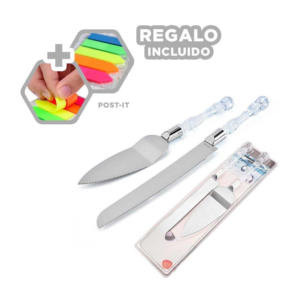 GENERICO - Kit de Cuchillo para Bodas Plateado Y+Post-it Adhesivos