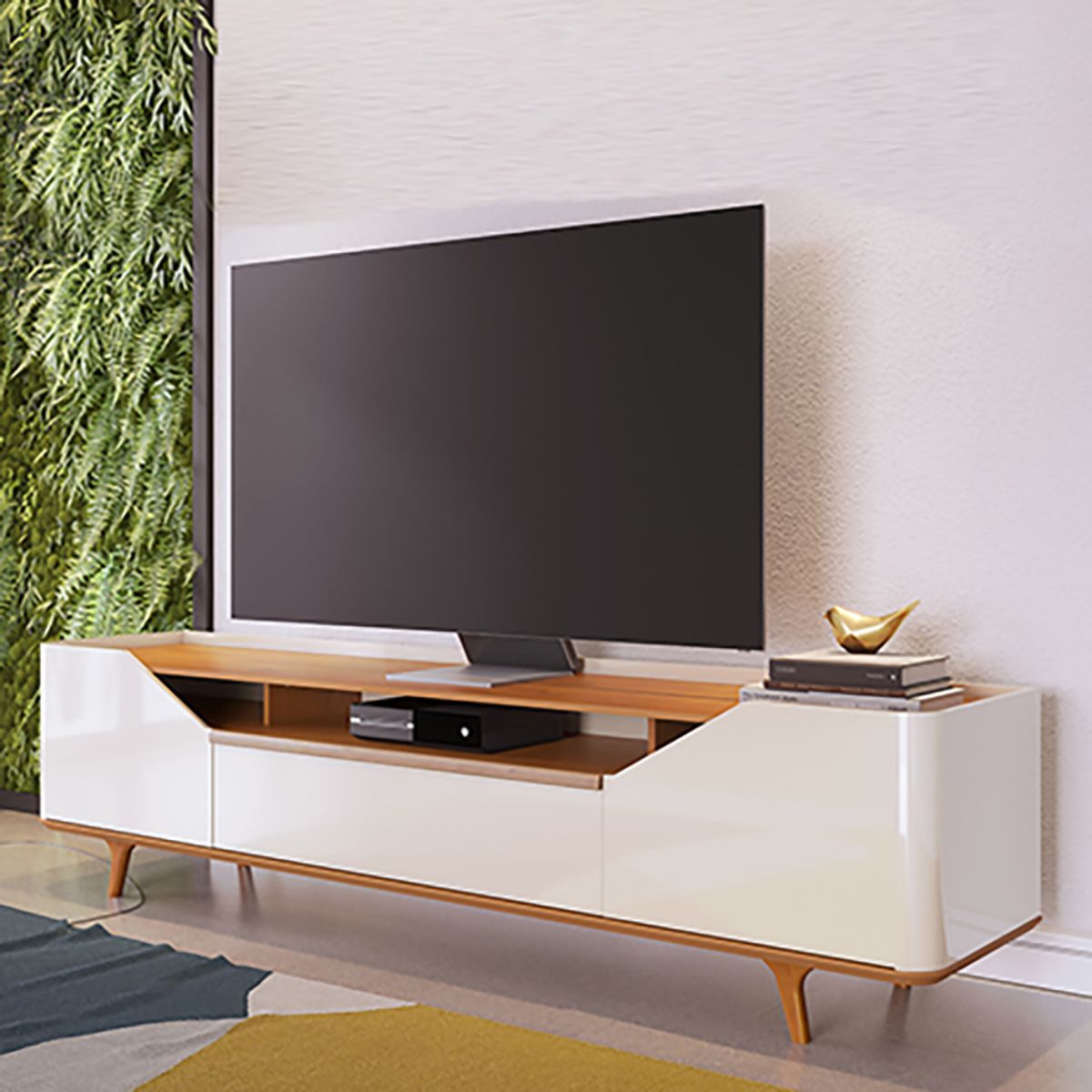 PAZART MUEBLES - MESA DE TV ARC PATAS MADERA OFF WHITE & NATURE 70