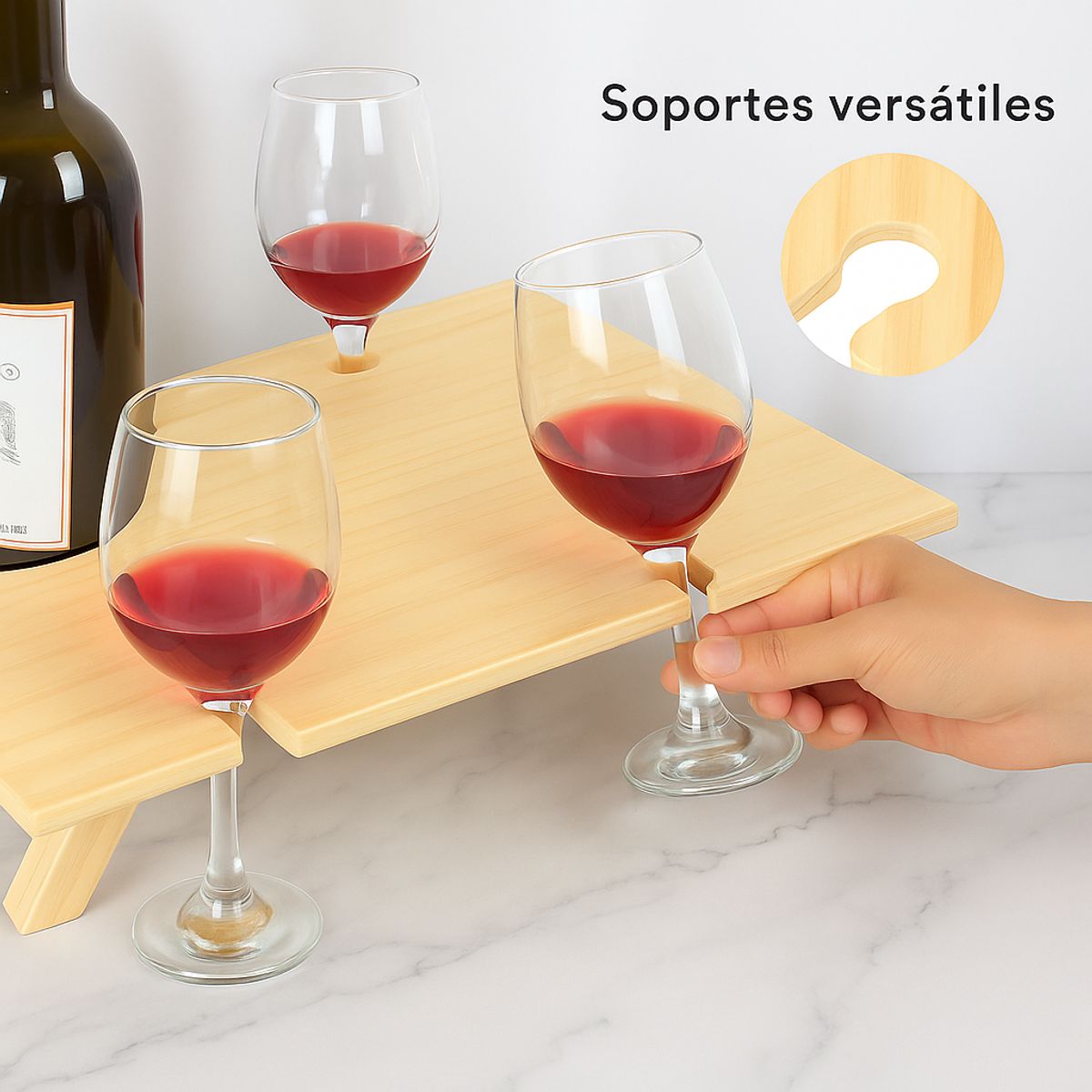 GENERICO - Mesa Portátil Picnic Vino C-Sop Copas Vino Madera Barnizada