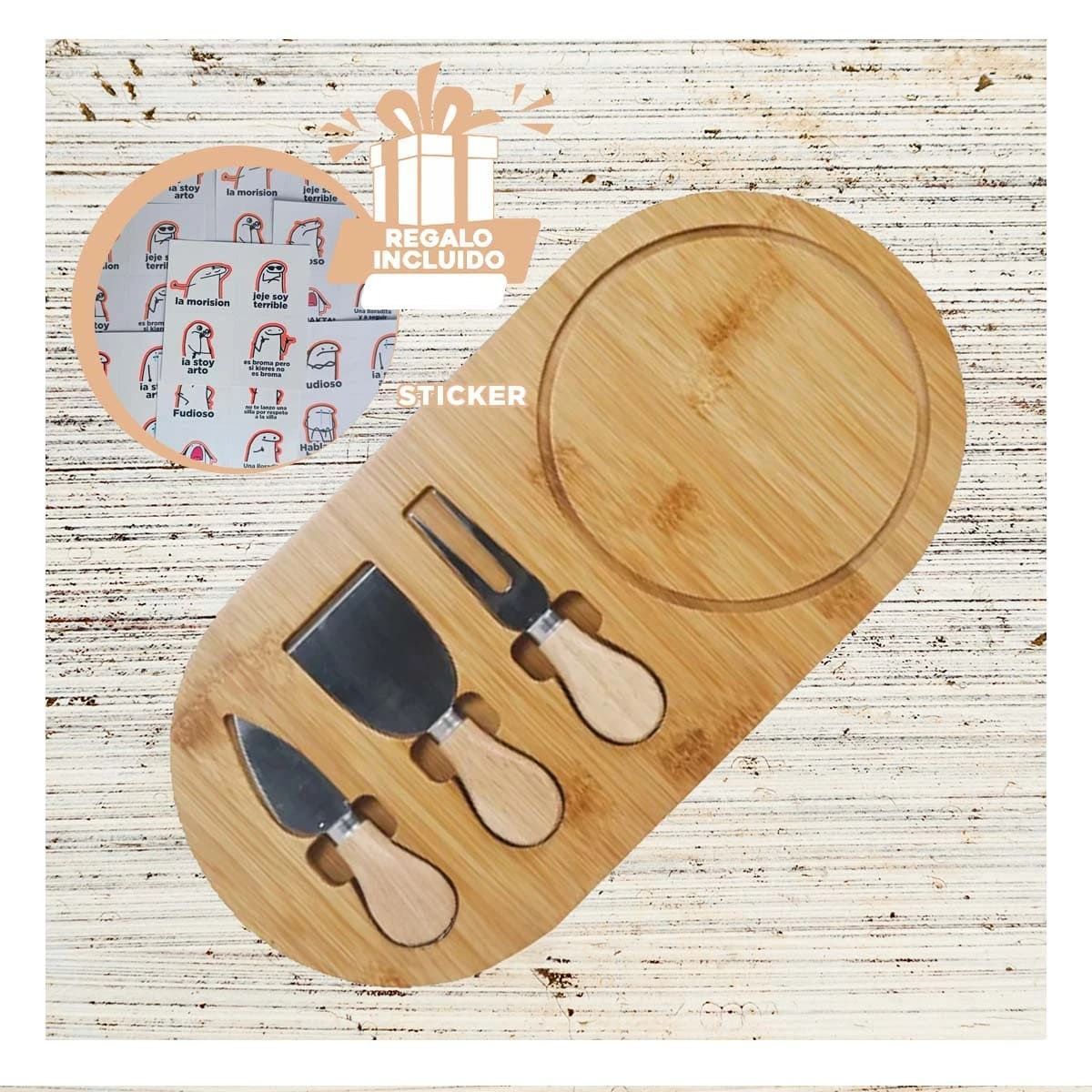 GENERICO - Pack6 Tabla de Servir Quesos Madera Y+Regalo Stickers