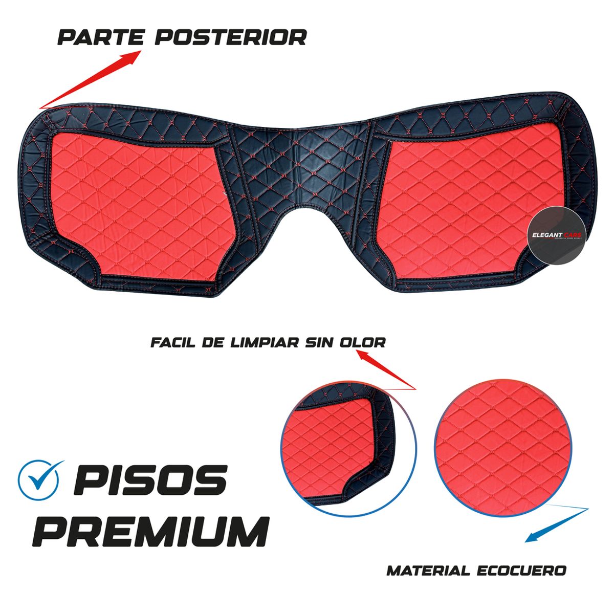 GENERICO - Piso 5D 3 Piezas –Bio Negro con Costura Roja