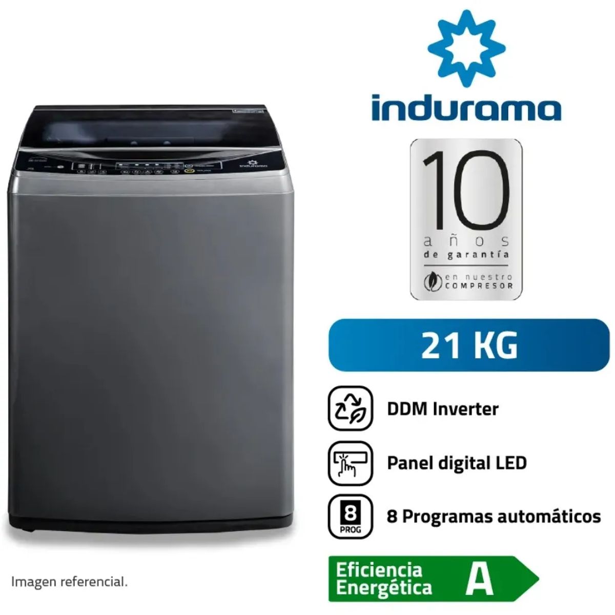 INDURAMA - Lavadora Automática Inverter 21 Kg Croma Indurama LRI-21CRI