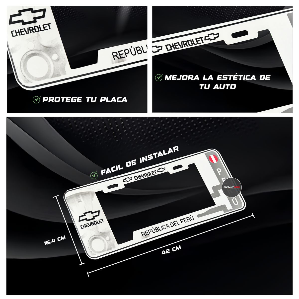 GENERICO - Set Portaplacas Estilo europeo CHEVROLET elegante premiun