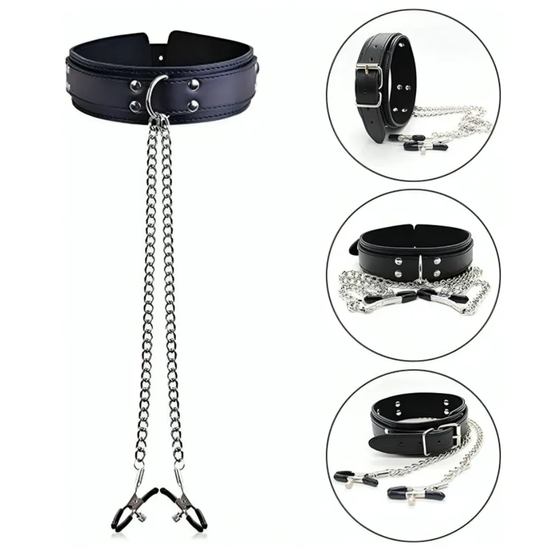 GENERICO - Collar Con Dos Alicates para El Pezón - NEGRO