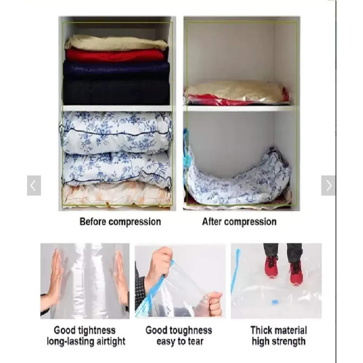 GENERICO - Set X5 Bolsas Para Guardar Ropa Al Vacío 3 Medidas + Bomba