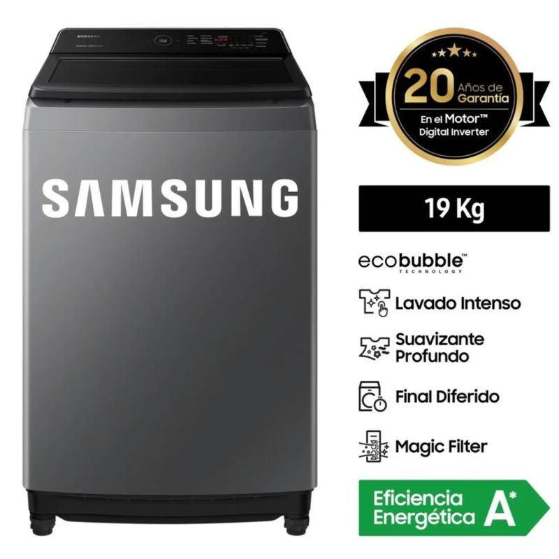 SAMSUNG - Lavadora Samsung EcoBubble 19KG WA19CG6441BDPE - Gris