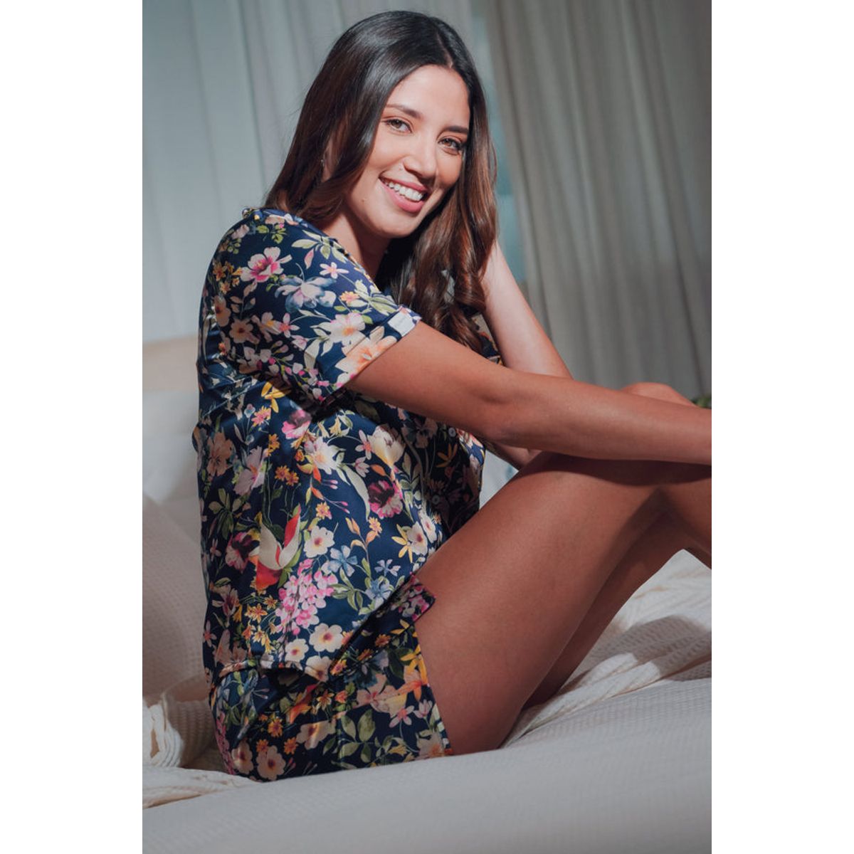 PLUMAS - Pijama Carla Seda Flores Navy