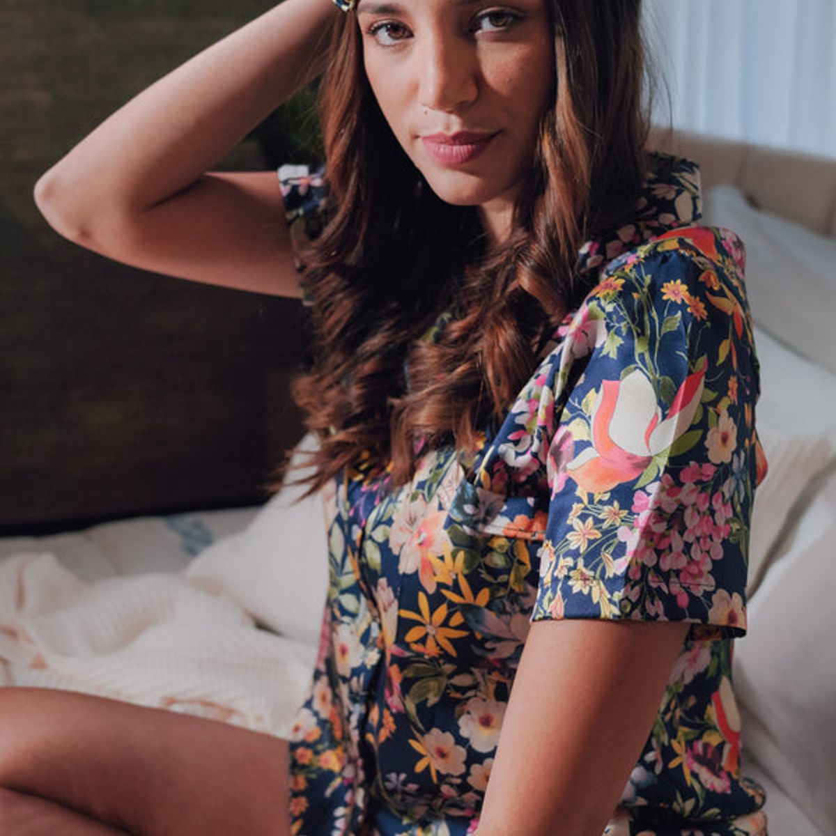 PLUMAS - Pijama Carla Seda Flores Navy