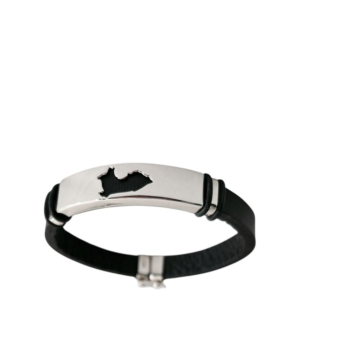 JOYERIA D'PILMER - PULSERA DE CUERO CON PLACA DE PLATA  MAPA DEL PERU PLATA