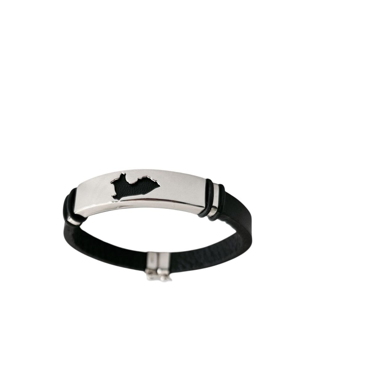 JOYERIA D'PILMER - PULSERA DE CUERO CON PLACA DE PLATA  MAPA DEL PERU PLATA