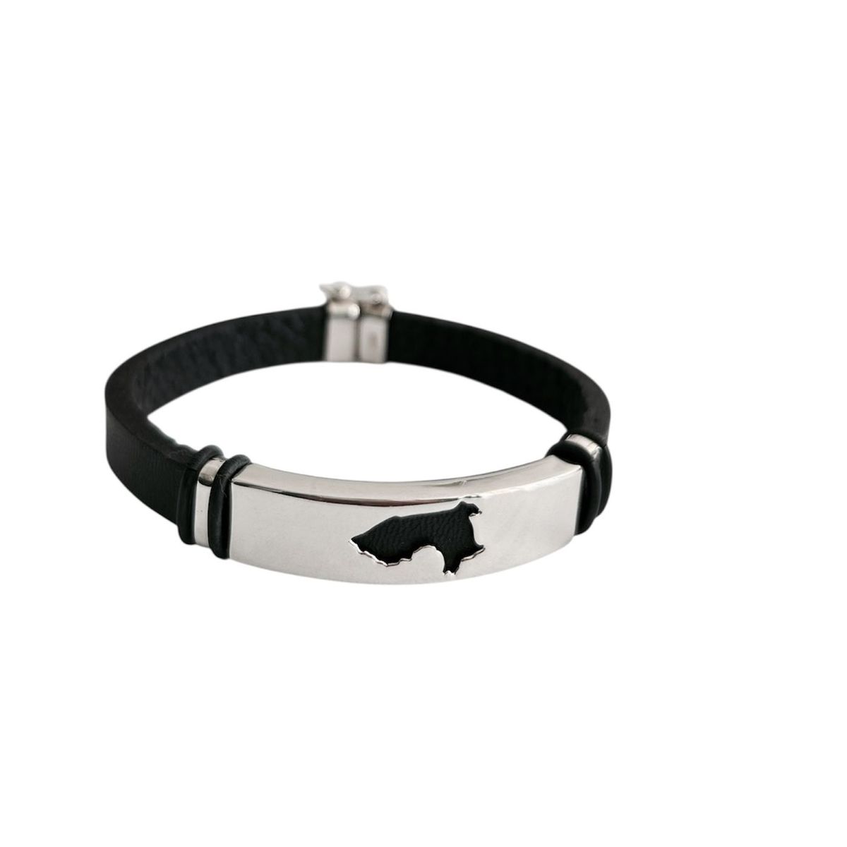 JOYERIA D'PILMER - PULSERA DE CUERO CON PLACA DE PLATA  MAPA DEL PERU PLATA