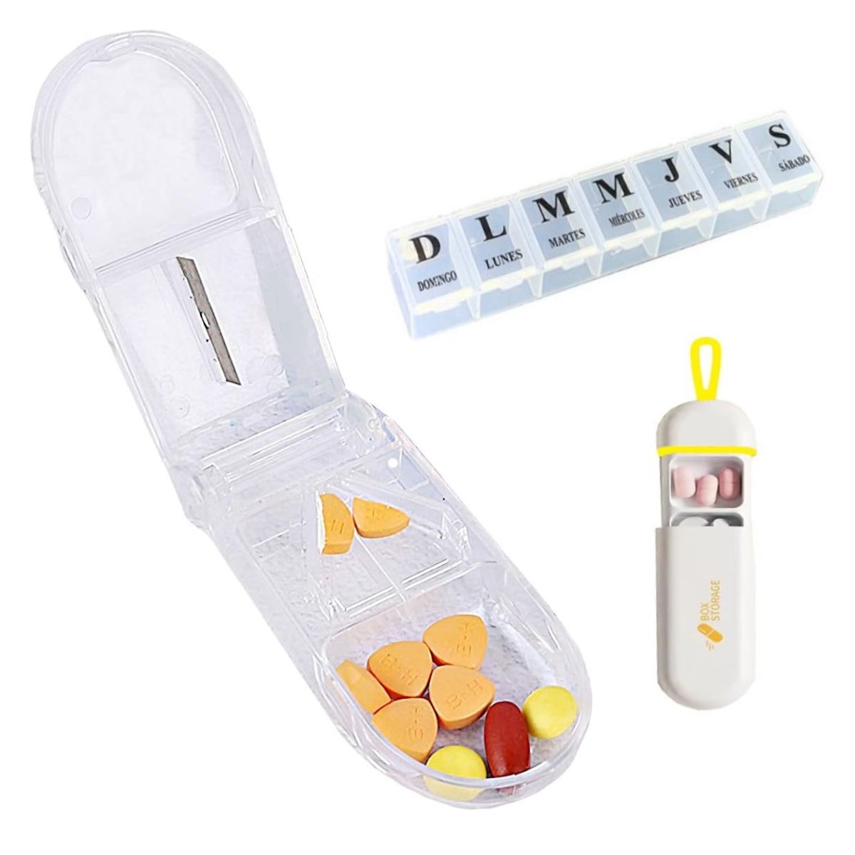 GENERICO - Cortador De Pastillas + 1 Pastillero Semanal + 1 Llavero Pastillero