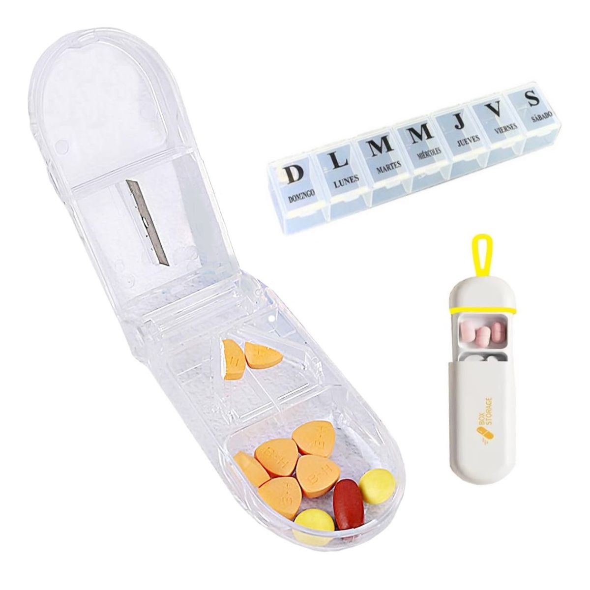 GENERICO - Cortador De Pastillas + 1 Pastillero Semanal + 1 Llavero Pastillero