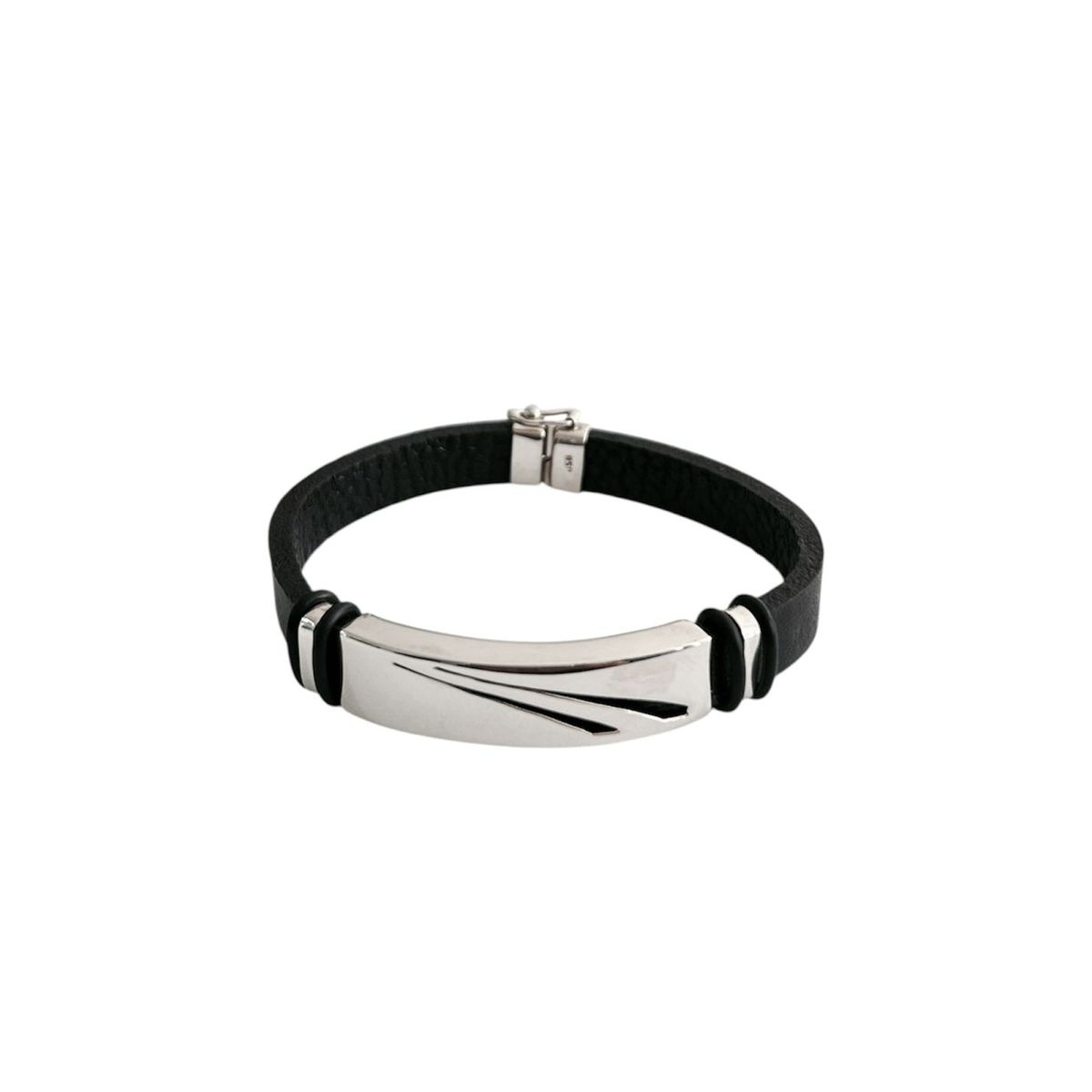 JOYERIA D'PILMER - PULSERA DE CUERO CON PLACA DE PLATA RAYO