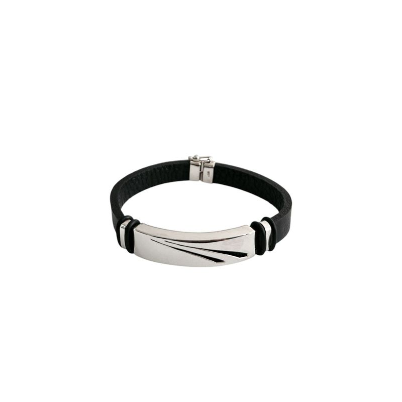 JOYERIA D'PILMER - PULSERA DE CUERO CON PLACA DE PLATA RAYO