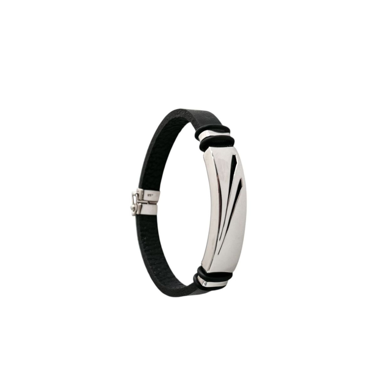 JOYERIA D'PILMER - PULSERA DE CUERO CON PLACA DE PLATA RAYO