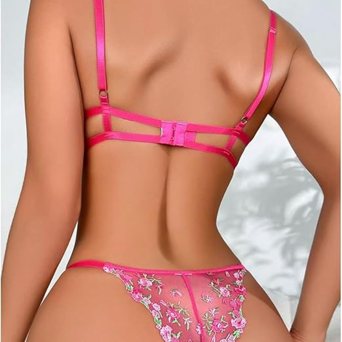 GENERICO - Lenceria para mujer bordado tranparente con aros - Conjunto Fucsia