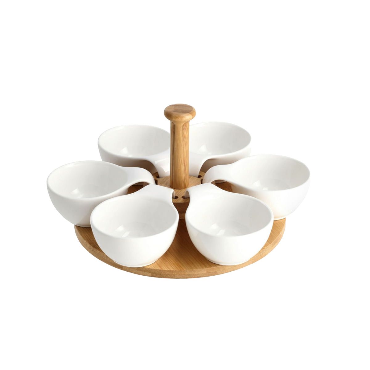 GENERICO - Bandeja Giratoria con 6 Recipientes en Blanco y Madera