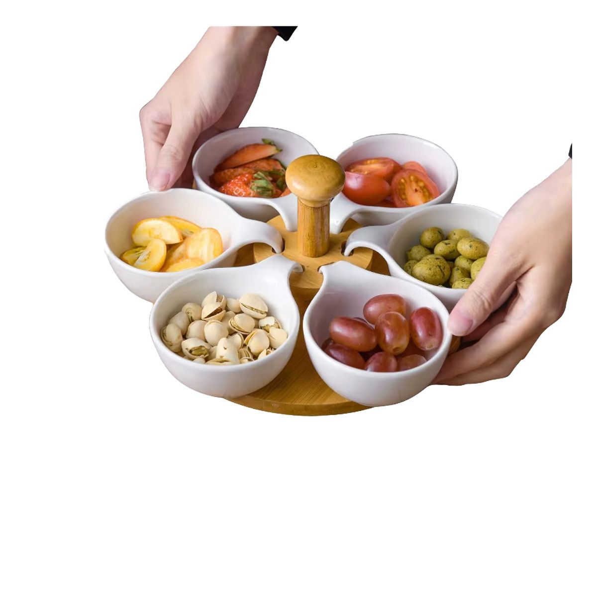 GENERICO - Plato para 6 Salsas Blanco y Madera Y+Ligas de Regalo