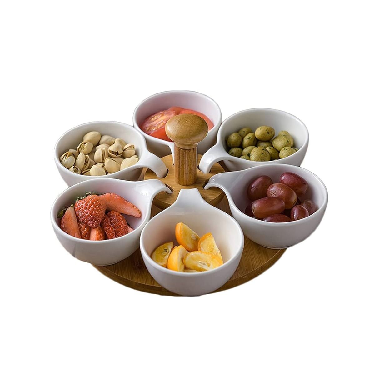 GENERICO - Pack2 Bandeja Giratoria con 6 Recipientes en Blanco y Madera