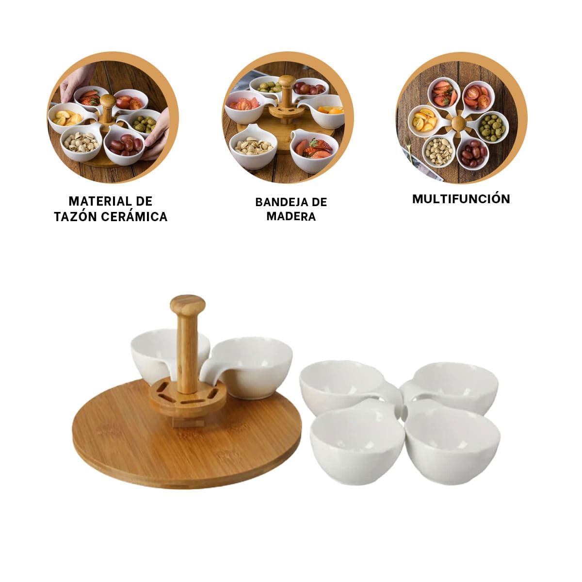 GENERICO - Pack2 Bandeja de 6 en Blanco y Madera Y+Banderitas Adhesivas