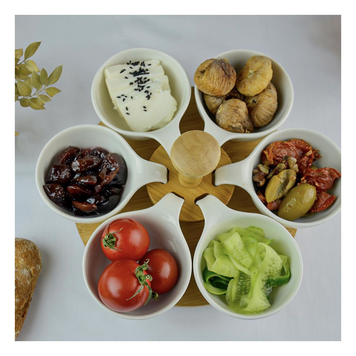 GENERICO - Pack4 Plato 6 Fuentes Blanco y Madera Y+Papel de Regalo