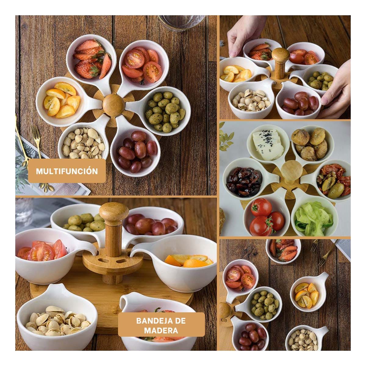GENERICO - Pack4 Bandeja Giratoria 6 Blanco y Madera Y+Regalo Agendita