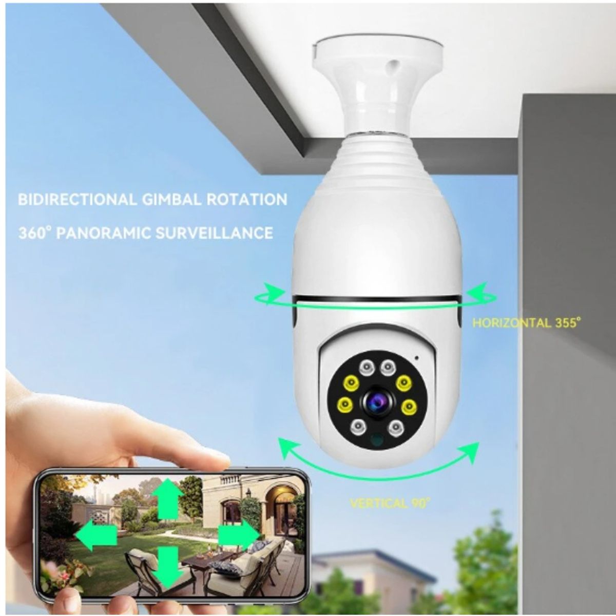 GENERICO - Foco Camara Espía Seguridad Vision Nocturna Facil Instalar Giro 360