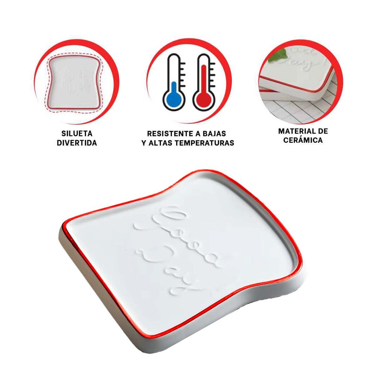 GENERICO - Pack2 Plato en Pan Tostado Rojo Y+Banderitas Adhesivas