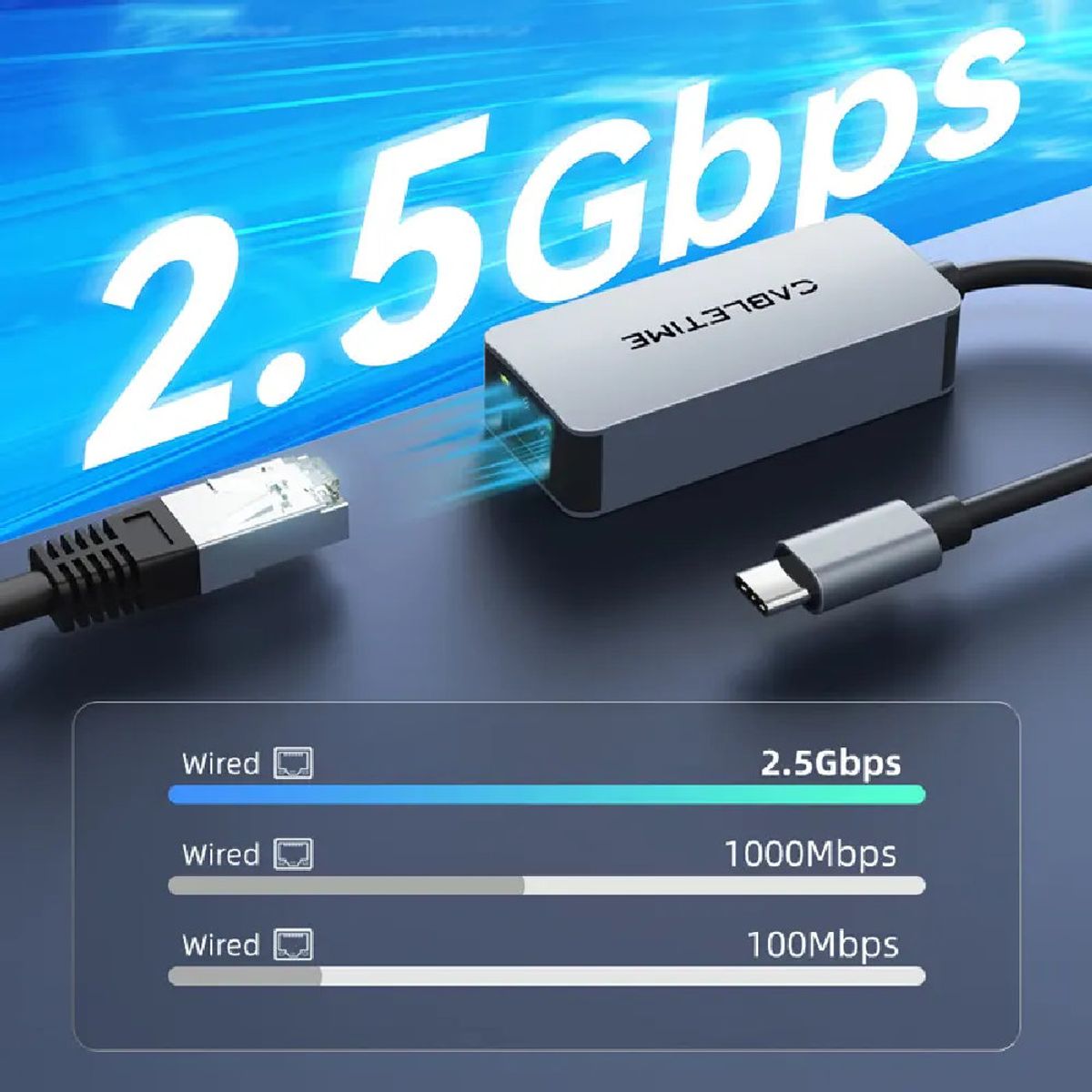 GENERICO - Adaptador de red USB-C 3.1 a RJ45 Gigabit 2.5  CABLETIME CB57G