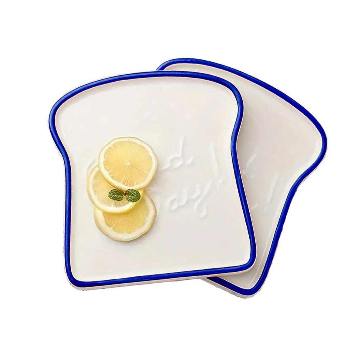 GENERICO - Pack2 Plato de Ceramica de Pan Tostada de Color Azul