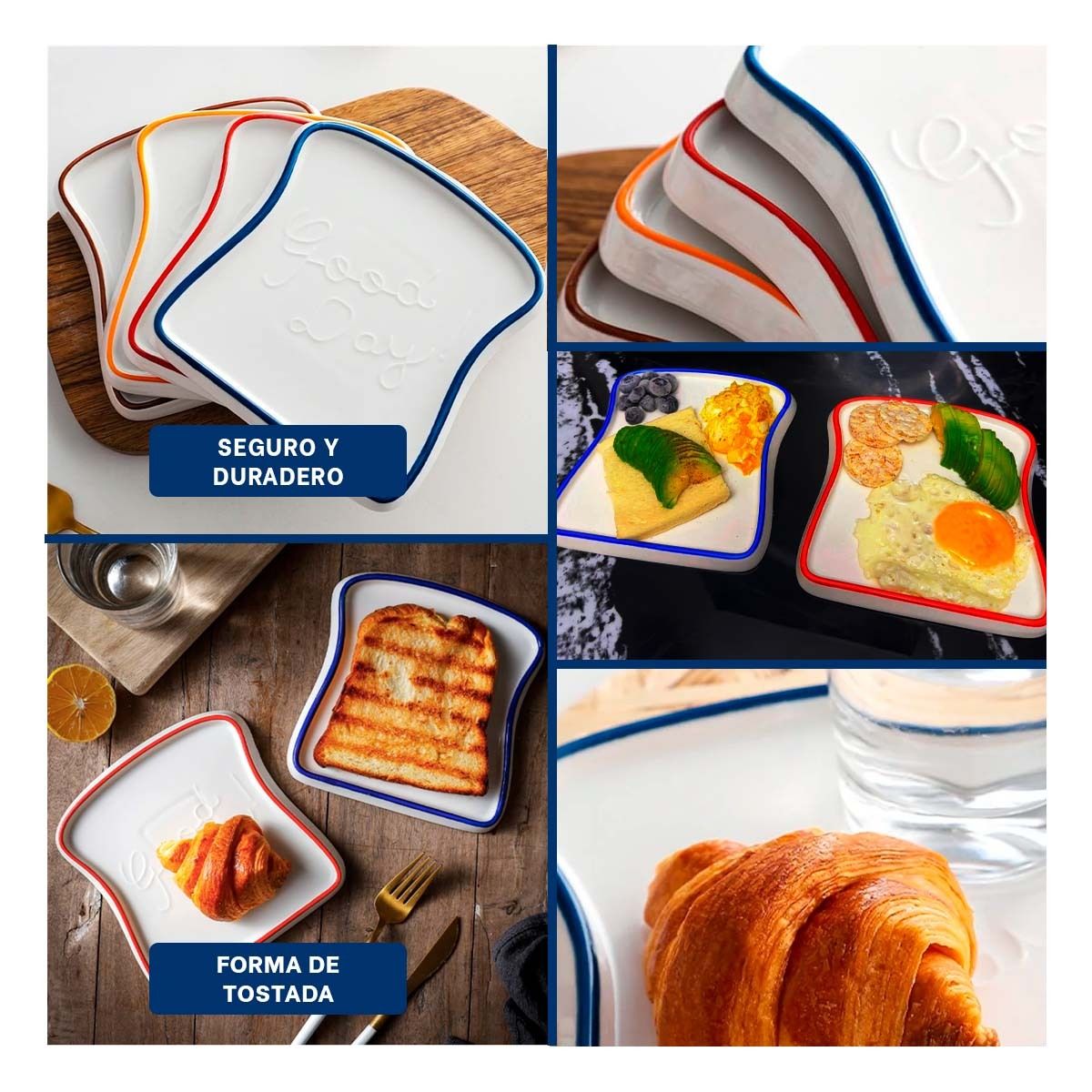 GENERICO - Pack4 Plato Moderno de Ceramica en Azul Y+Regalo Stickers