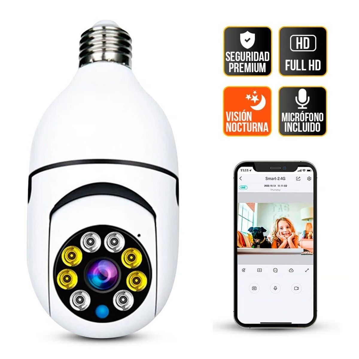 GENERICO - Foco Camara Seguridad Inteligente Vision Nocturna Facil Instalacion Giro 360