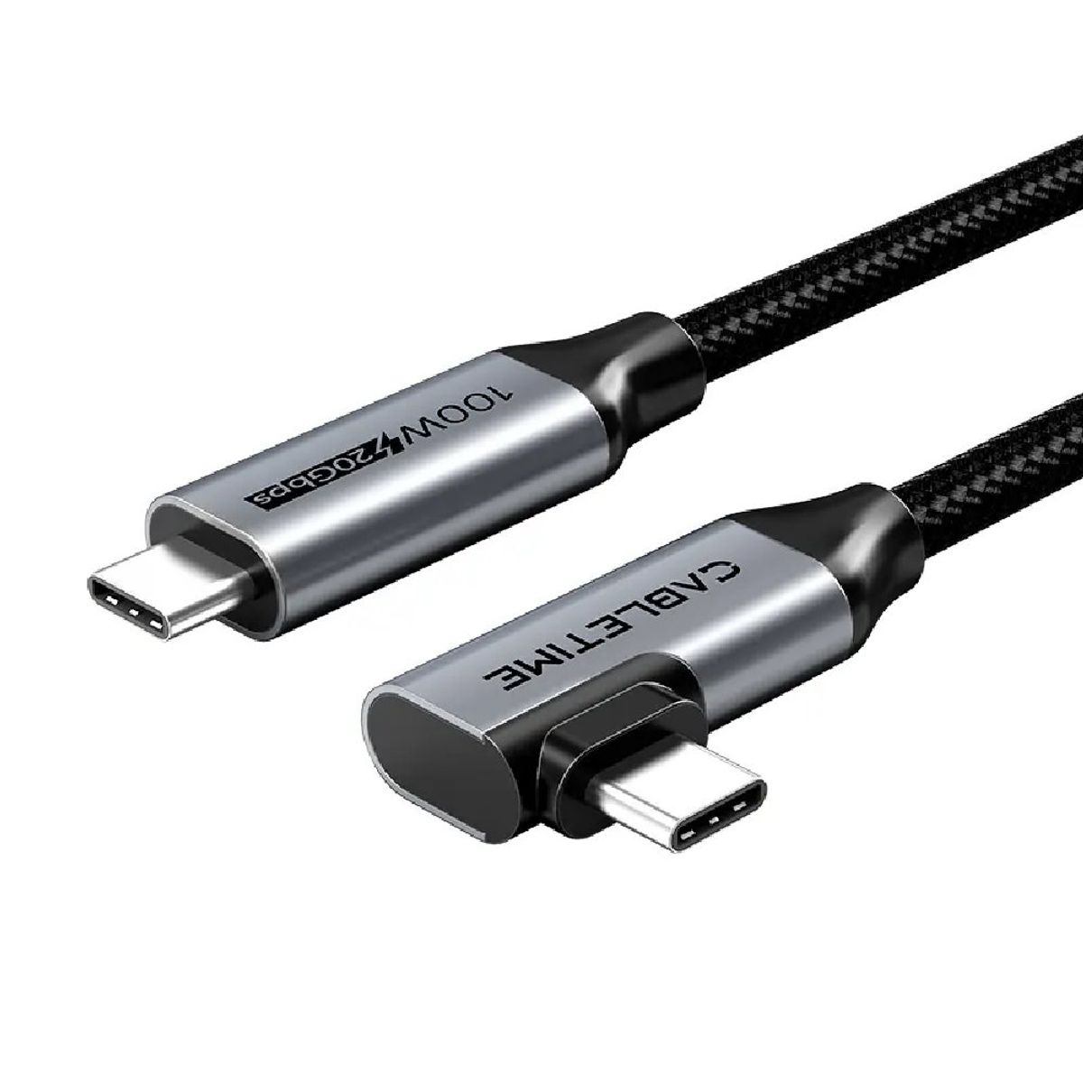 GENERICO - Cable USB-C 90º a USB-C recto 100W de 2M  CABLETIME CU24L