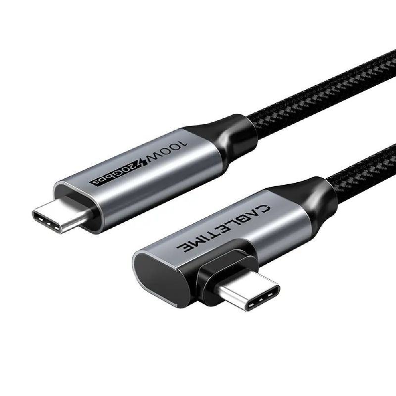 GENERICO - Cable USB-C 90º a USB-C recto 100W de 2M  CABLETIME CU24L