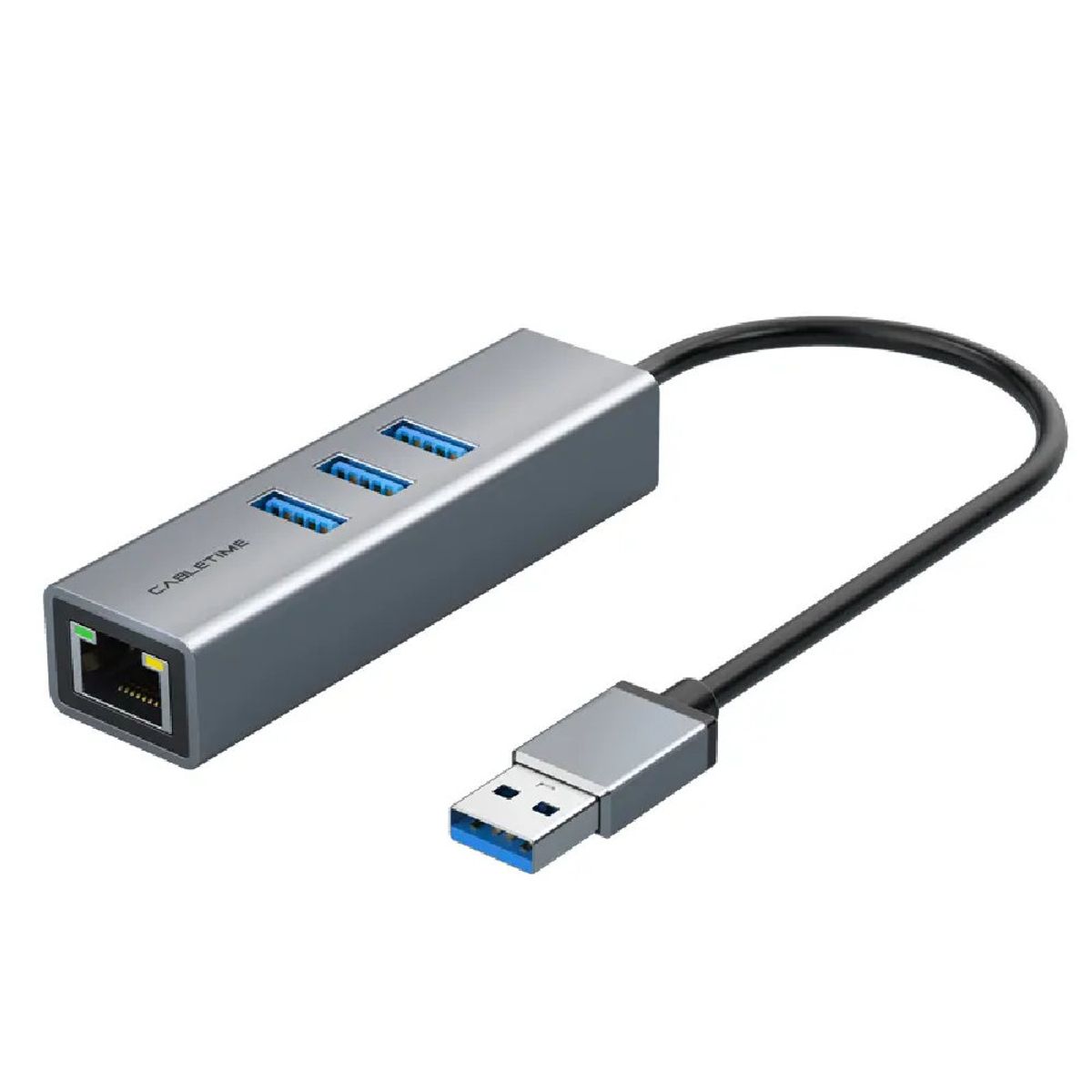 GENERICO - Adaptador Hub de USB-A a puertos USB-A RJ45 CABLETIME  CB55G