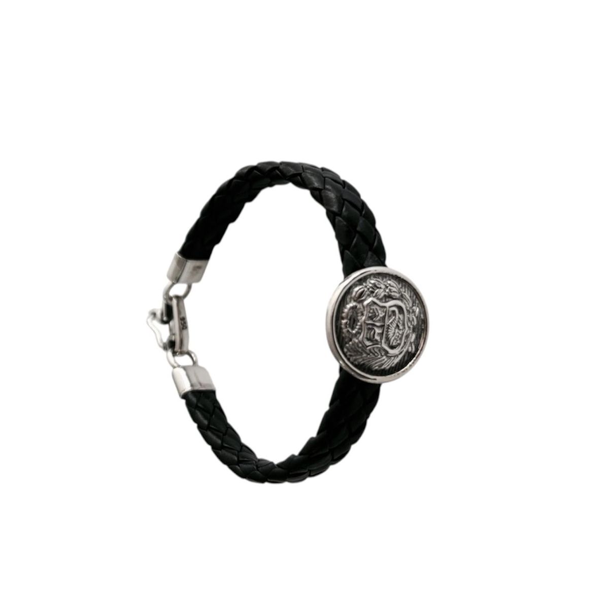 JOYERIA D'PILMER - PULSERA DE CUERO CON DIJE ESCUDO PLATA LEY 950