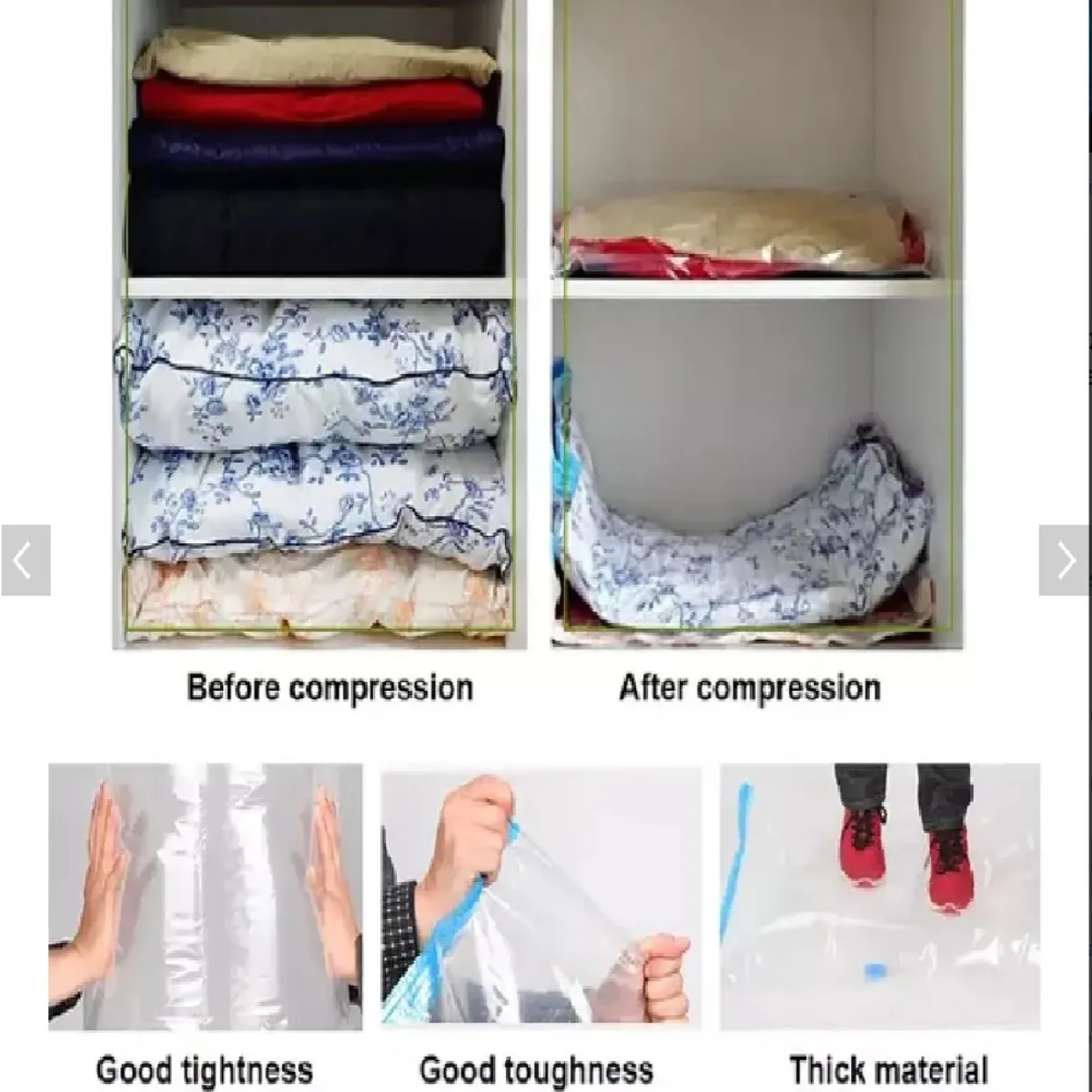 GENERICO - Pack De 5 Bolsas Al Vacío 60x80 + Succionador Manual