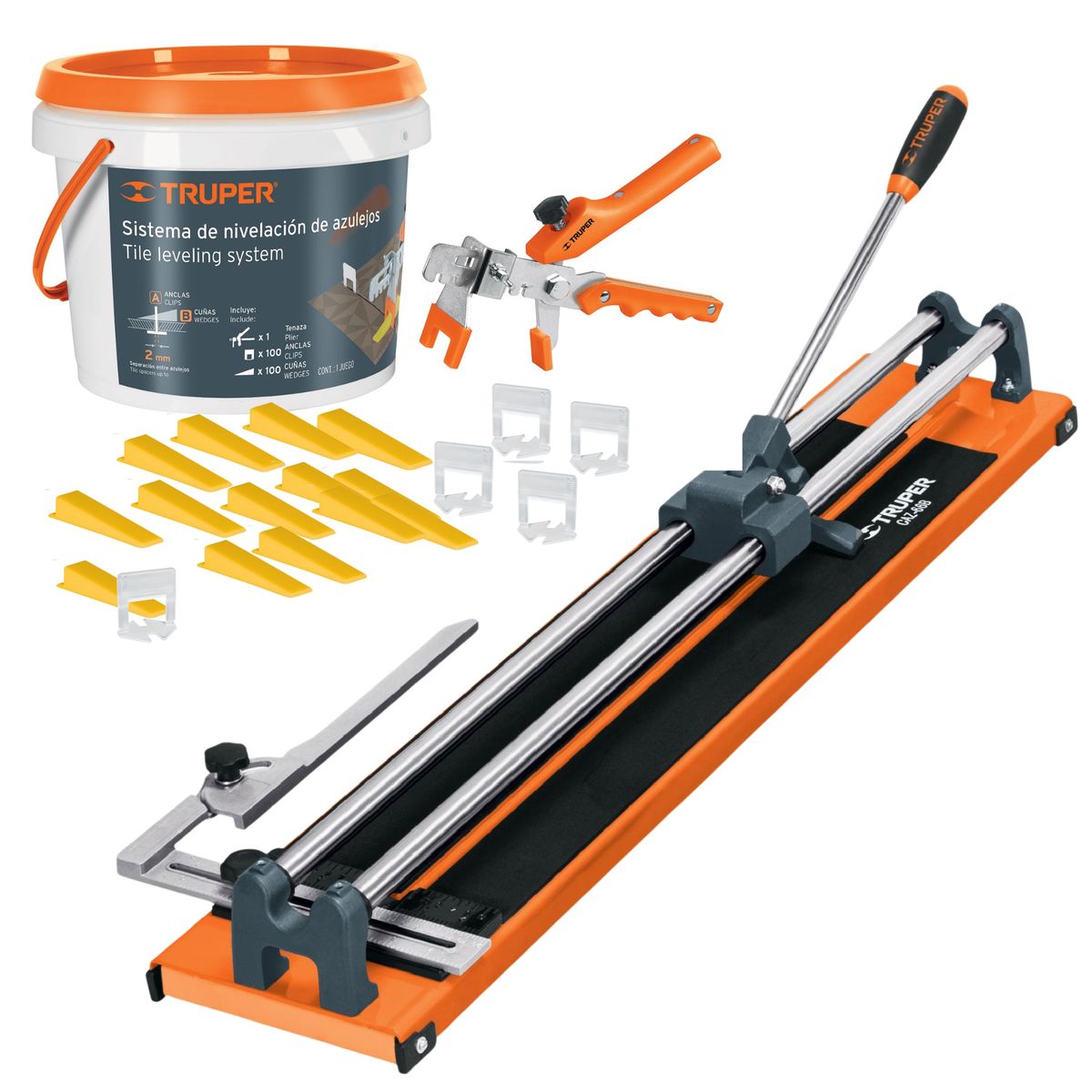 TRUPER - Cortadora de Ceramica, Mayolica 66 cm profesional, Kit cuña nivelador