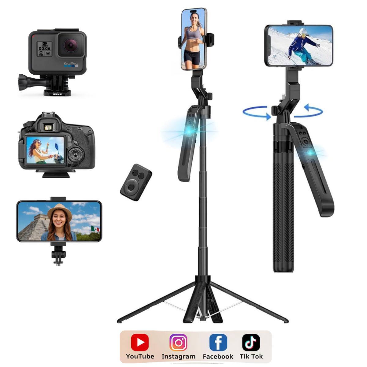 SEISA - Trípode Selfie Stick con Seguimiento Facial Inteligente 360° BAIHUO