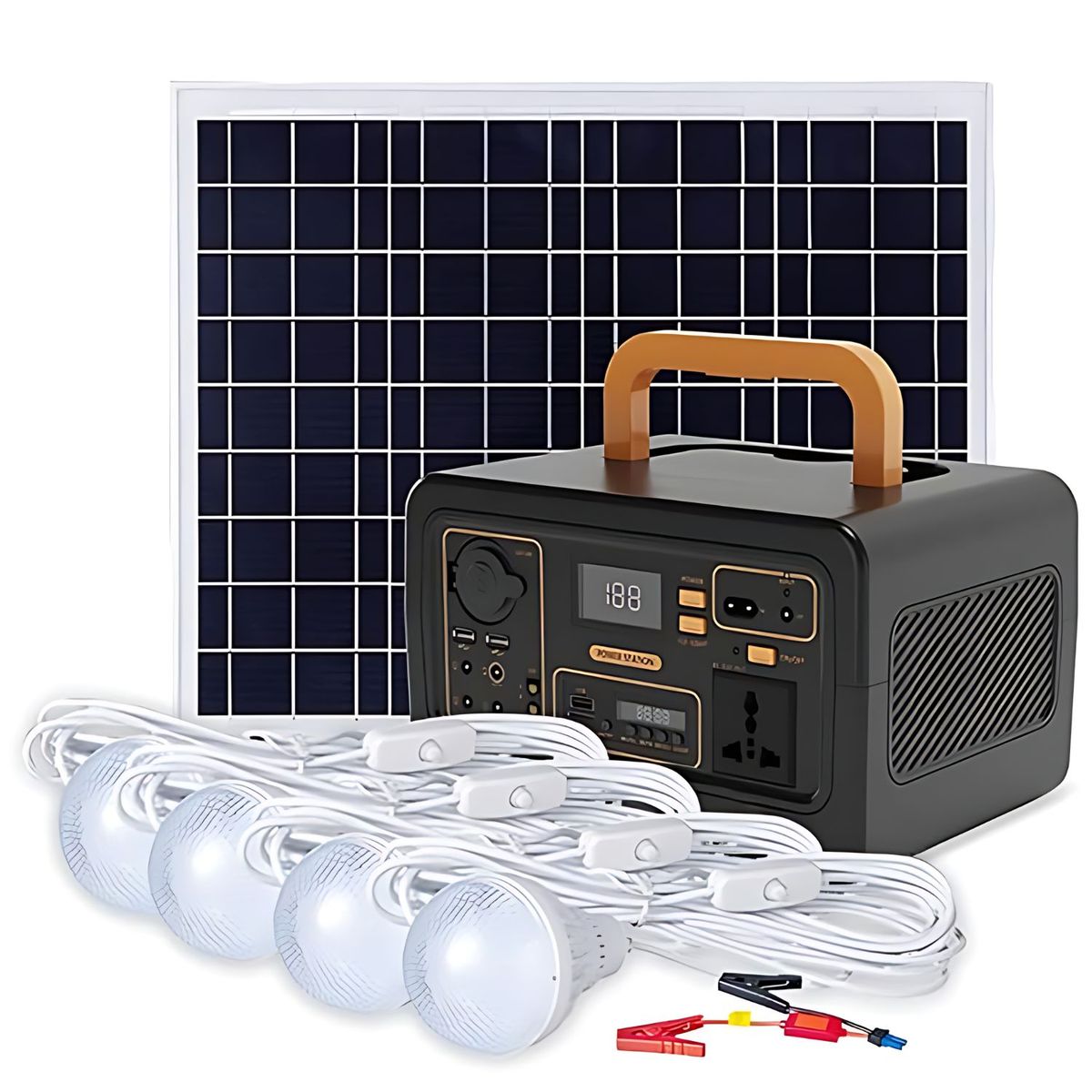 LIDIMI - Kit Solar 300W Portátil con Panel 10W Radio FM 4 Focos Bluetooth