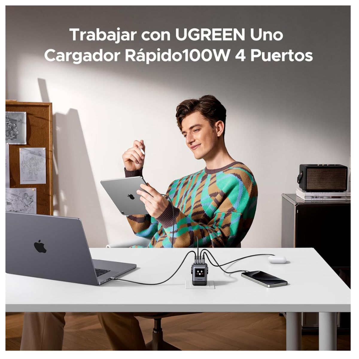 UGREEN - Cargador UGREEN 100W GAN Carga Rapida Laptops Tablets y Smartphones