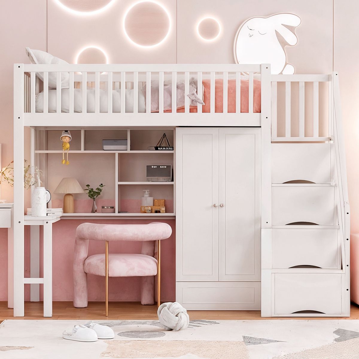 BH BARAKA HOME PREMIUM - Camarote Multifuncional Kork 1 Plz - Blanco