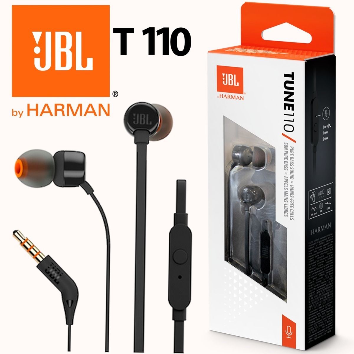 JBL - Audífonos Jbl Tune 110 Negros Con Micrófono Y Conector 3.5Mm