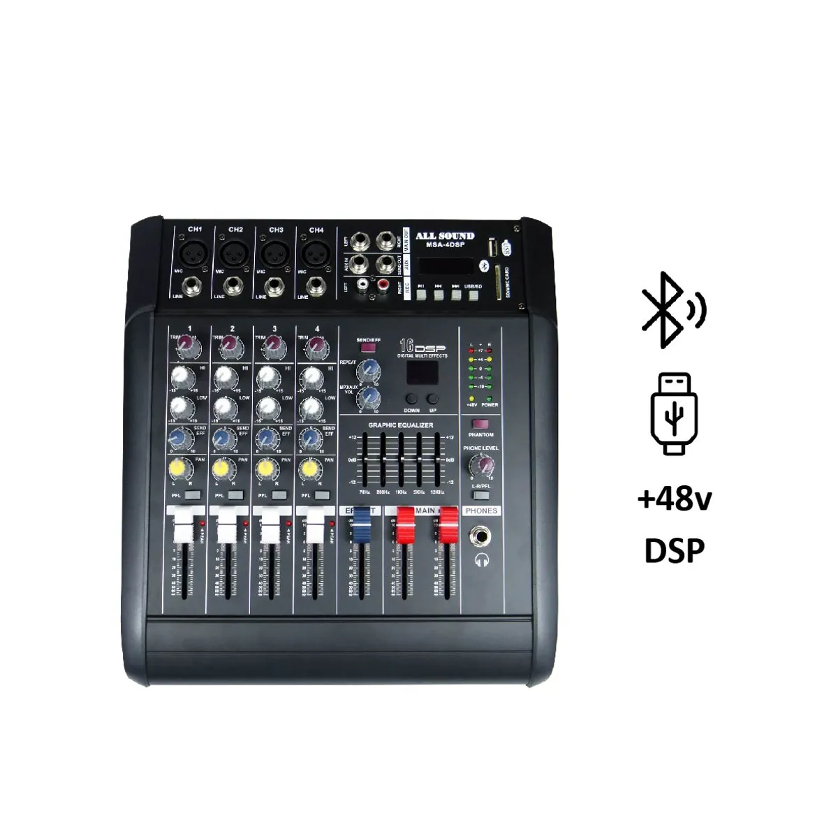 ALL SOUND - CONSOLA DE AUDIO 4 CANALES MSA-4DSP ALL SOUND