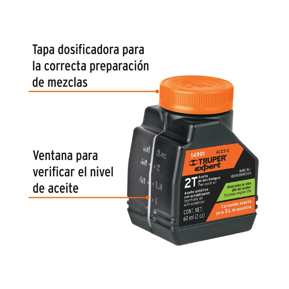 TRUPER - Aceite sintético para motor de 2 tiempos de 60ml, Truper