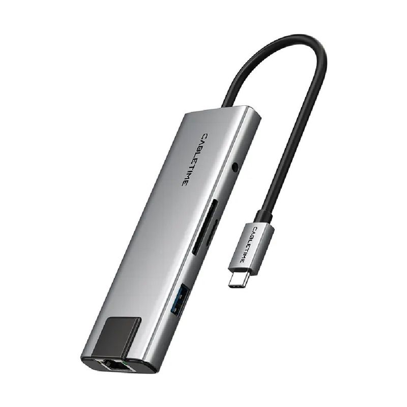 GENERICO - Adaptador Hub de USB-C a HDMI USB-A SD TF PD RJ45 AUDIO 3.5  CABLETIME HB03G