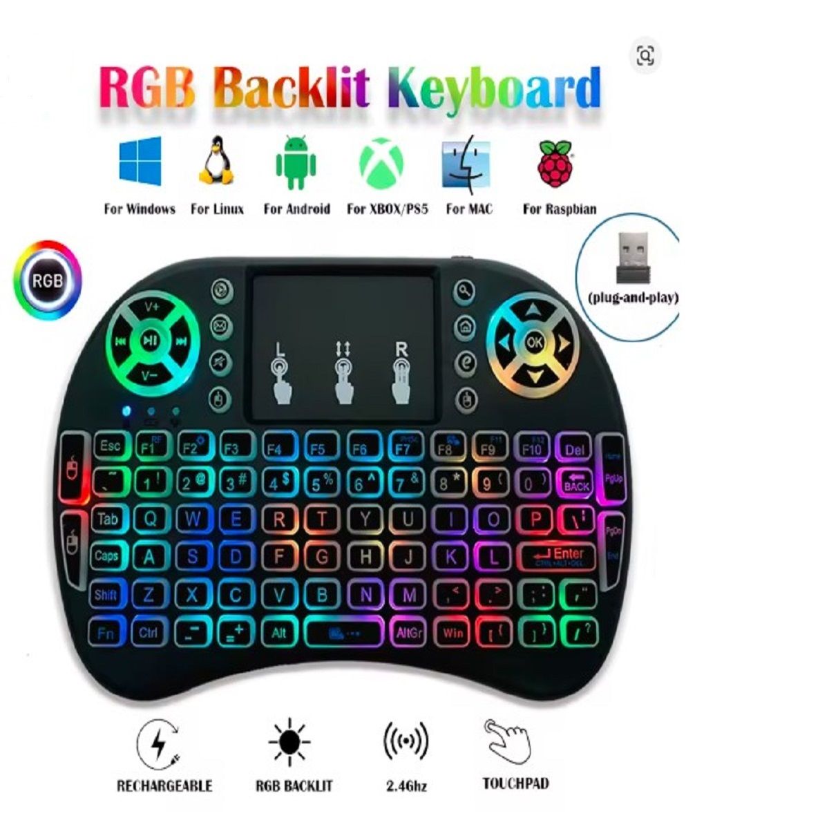 GENERICO - Mini Teclado Inalámbrico Touchpad Mouse Keyboard Smart Tv