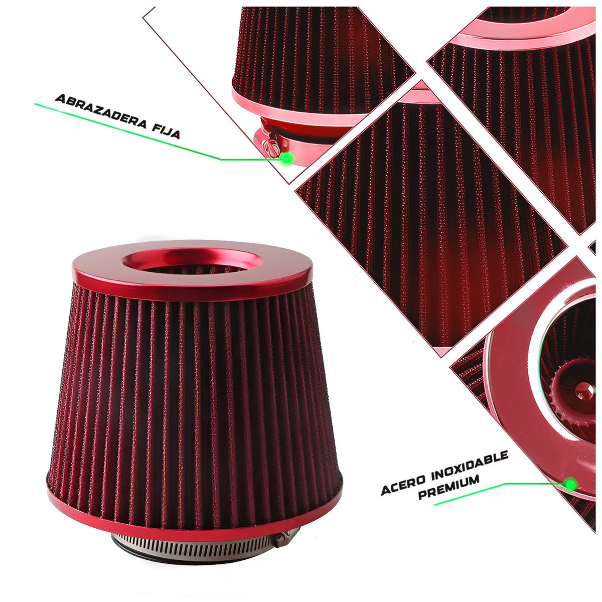 GENERICO - Filtro Conico UniversalL Rojo